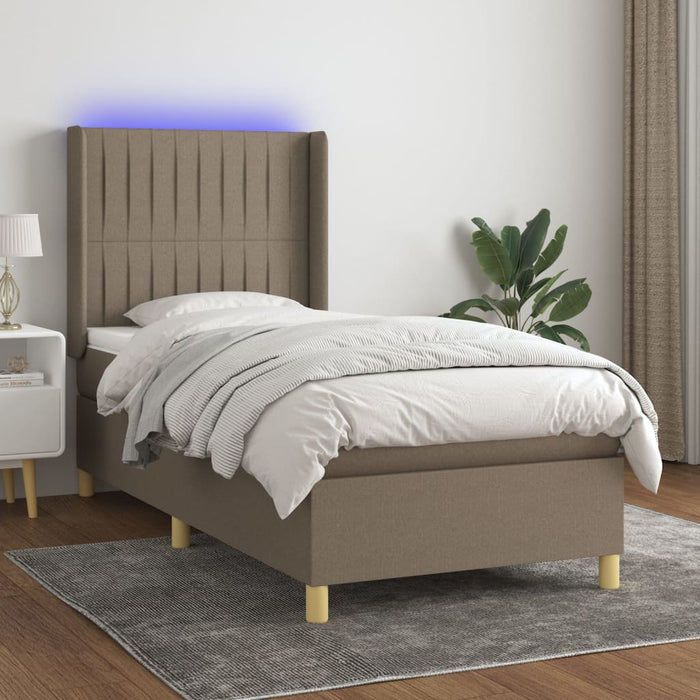 Pat cu arcuri, saltea și LED, gri taupe, 90x200 cm, textil - WALTI WALTI