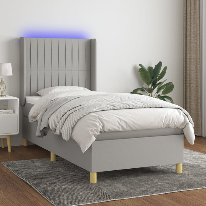 Pat cu arcuri, saltea și LED, gri deschis, 100x200 cm, textil - WALTI WALTI