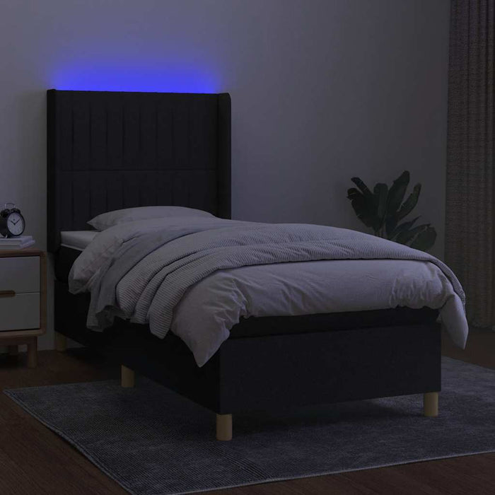 Pat cu arcuri, saltea și LED, negru, 100x200 cm, textil - WALTI WALTI