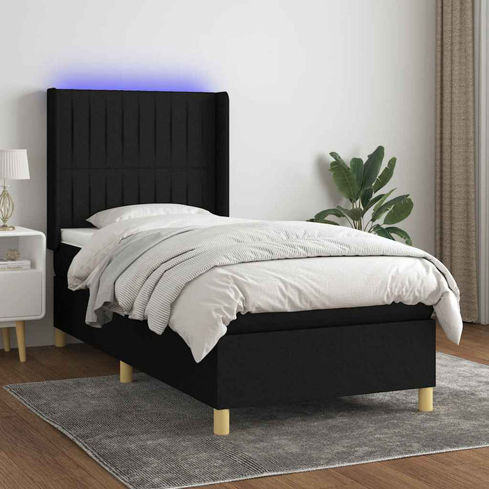 Pat cu arcuri, saltea și LED, negru, 100x200 cm, textil - WALTI WALTI