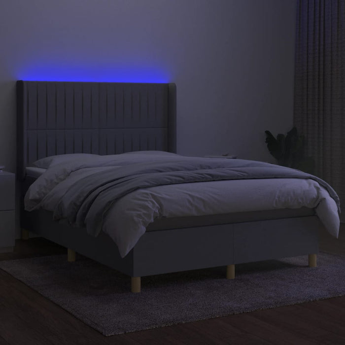 Pat cu arcuri, saltea și LED, gri deschis, 140x190 cm, textil - WALTI WALTI