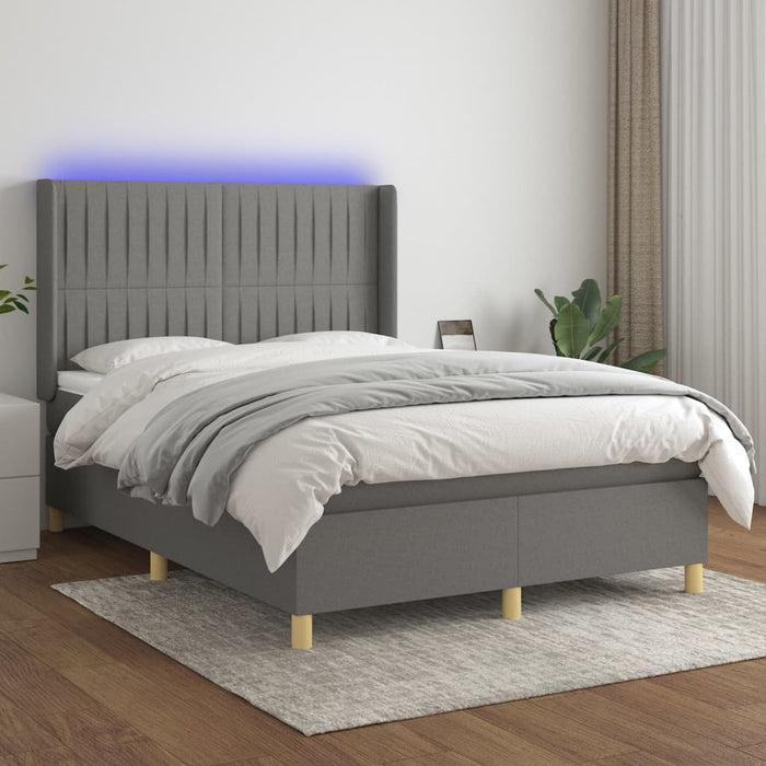 Pat cu arcuri, saltea și LED, gri închis, 140x190 cm, textil - WALTI WALTI