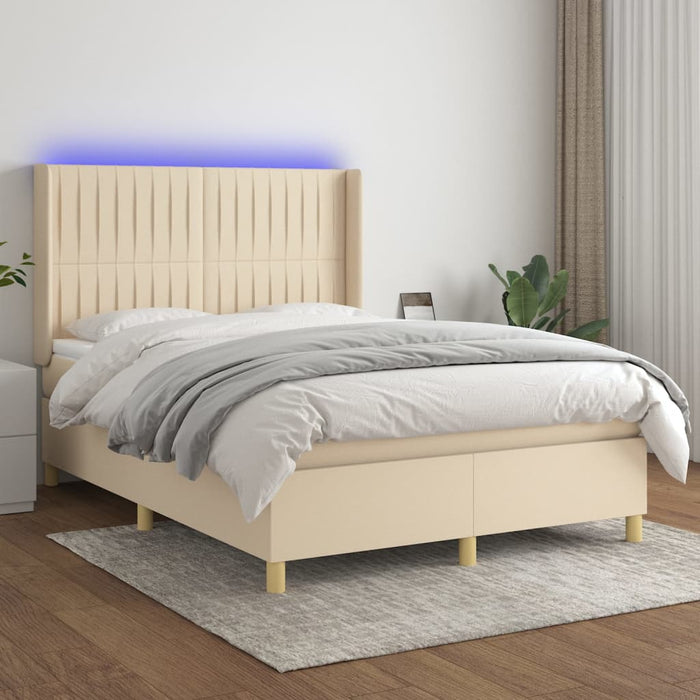 Pat cu arcuri, saltea și LED, crem, 140x190 cm, textil - WALTI WALTI