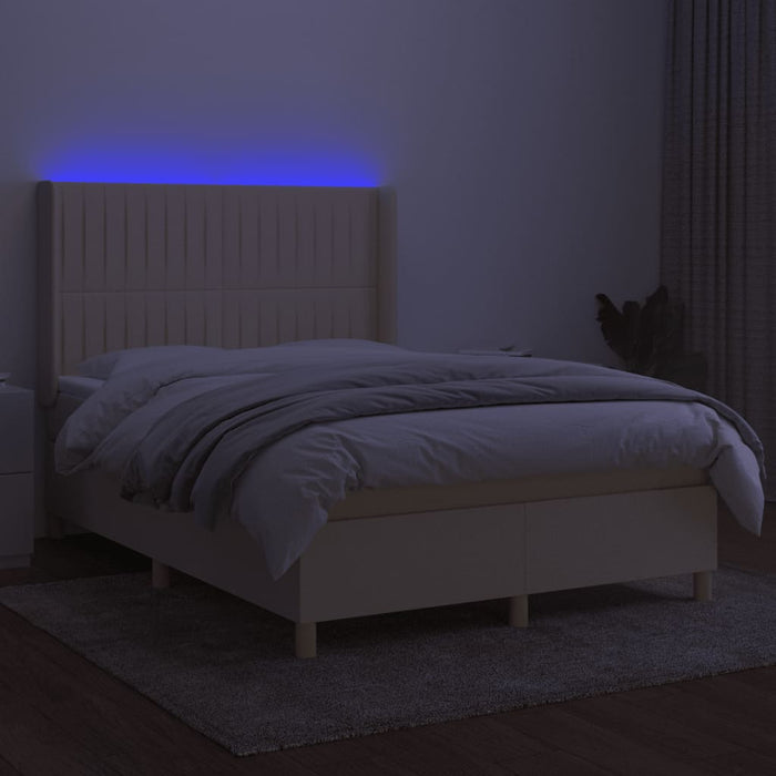 Pat cu arcuri, saltea și LED, crem, 140x200 cm, textil - WALTI WALTI
