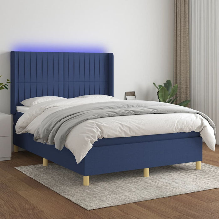 Pat cu arcuri, saltea și LED, albastru, 140x200 cm, textil - WALTI WALTI