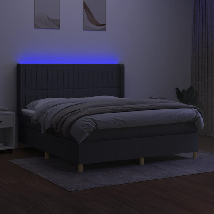 Pat cu arcuri, saltea și LED, gri închis, 160x200 cm, textil WALTI