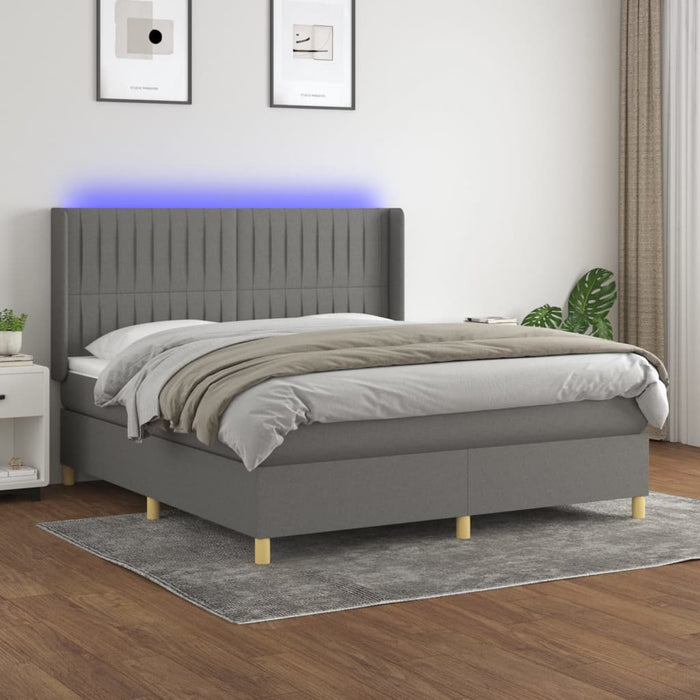 Pat cu arcuri, saltea și LED, gri închis, 160x200 cm, textil WALTI