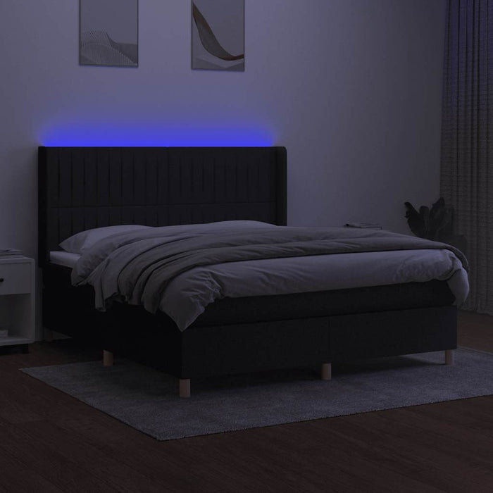 Pat cu arcuri, saltea și LED, negru, 160x200 cm, textil - WALTI WALTI