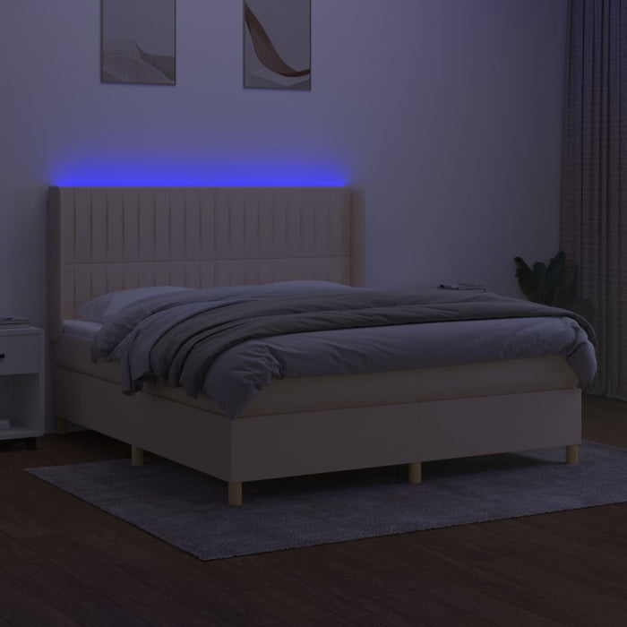 Pat cu arcuri, saltea și LED, crem, 160x200 cm, textil - WALTI WALTI