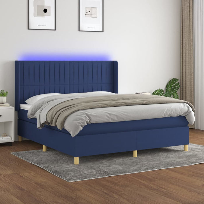 Pat cu arcuri, saltea și LED, albastru, 160x200 cm, textil - WALTI WALTI
