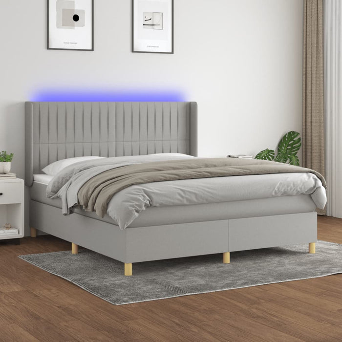 Pat cu arcuri, saltea și LED, gri deschis, 180x200 cm, textil - WALTI WALTI