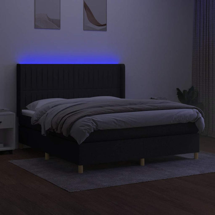 Pat cu arcuri, saltea și LED, negru, 180x200 cm, textil - WALTI WALTI