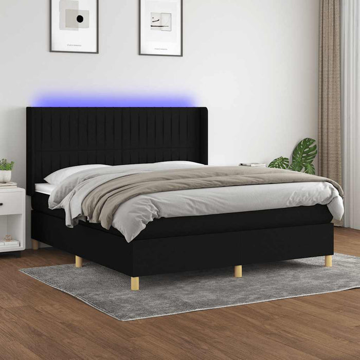 Pat cu arcuri, saltea și LED, negru, 180x200 cm, textil - WALTI WALTI
