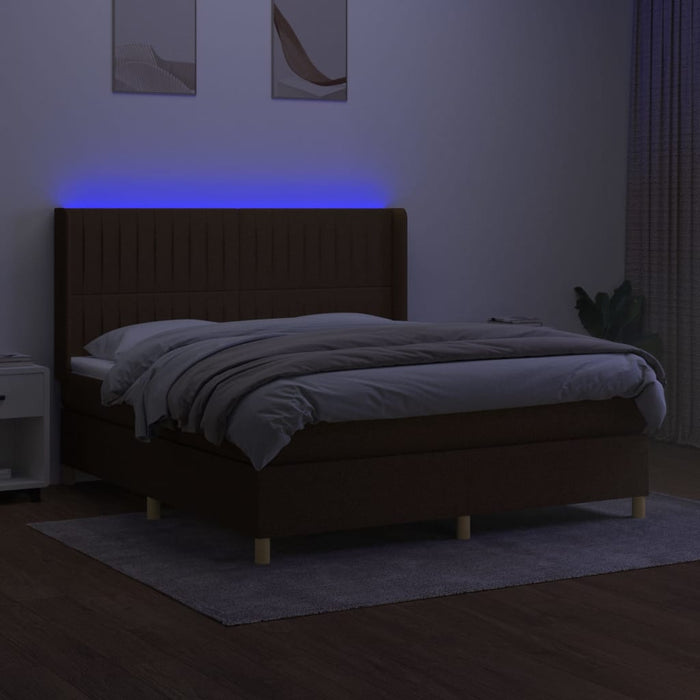 Pat cu arcuri, saltea și LED, maro închis, 180x200 cm, textil - WALTI WALTI