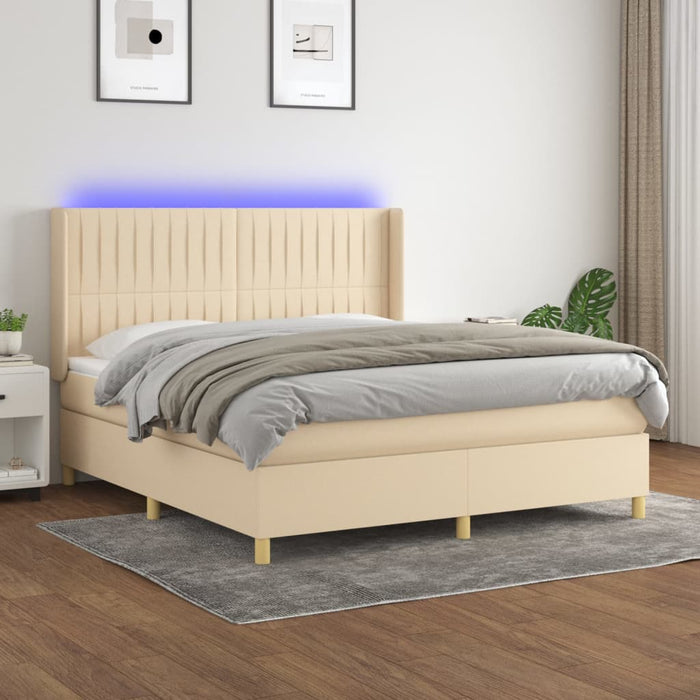 Pat cu arcuri, saltea și LED, crem, 180x200 cm, textil WALTI