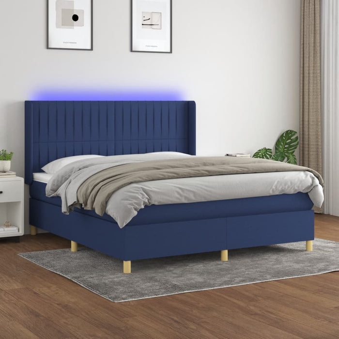Pat cu arcuri, saltea și LED, albastru, 180x200 cm, textil - WALTI WALTI