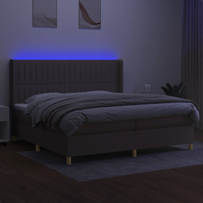 Pat cu arcuri, saltea și LED, gri taupe, 200x200 cm, textil - WALTI WALTI