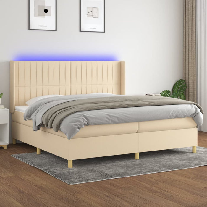 Pat cu arcuri, saltea și LED, crem, 200x200 cm, textil - WALTI WALTI