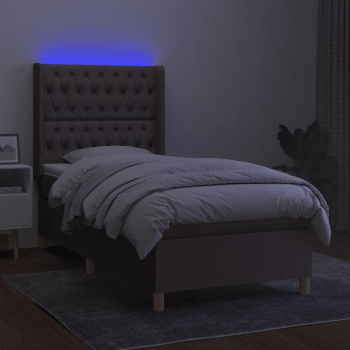 Pat cu arcuri, saltea și LED, gri taupe, 90x190 cm, textil - WALTI WALTI