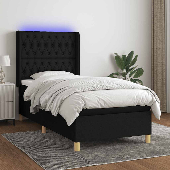 Pat cu arcuri, saltea și LED, negru, 90x200 cm, textil - WALTI WALTI
