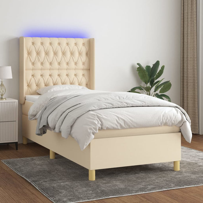 Pat cu arcuri, saltea și LED, crem, 100x200 cm, textil - WALTI WALTI