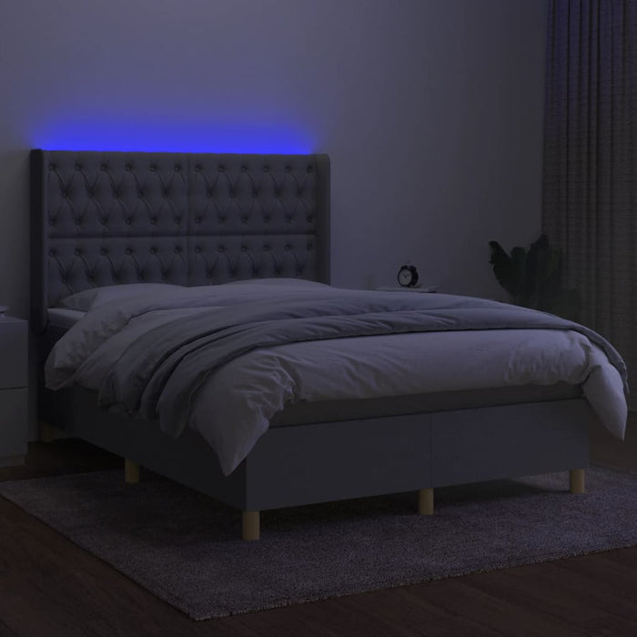Pat cu arcuri, saltea și LED, gri deschis, 140x190 cm, textil - WALTI WALTI