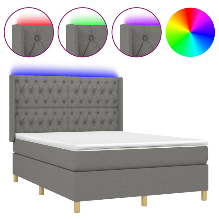 Pat cu arcuri, saltea și LED, gri închis, 140x190 cm, textil - WALTI WALTI