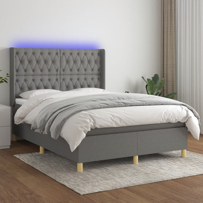 Pat cu arcuri, saltea și LED, gri închis, 140x200 cm, textil - WALTI WALTI