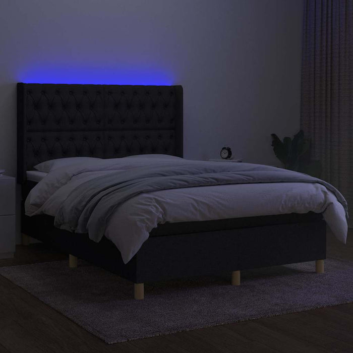 Pat cu arcuri, saltea și LED, negru, 140x200 cm, textil - WALTI WALTI