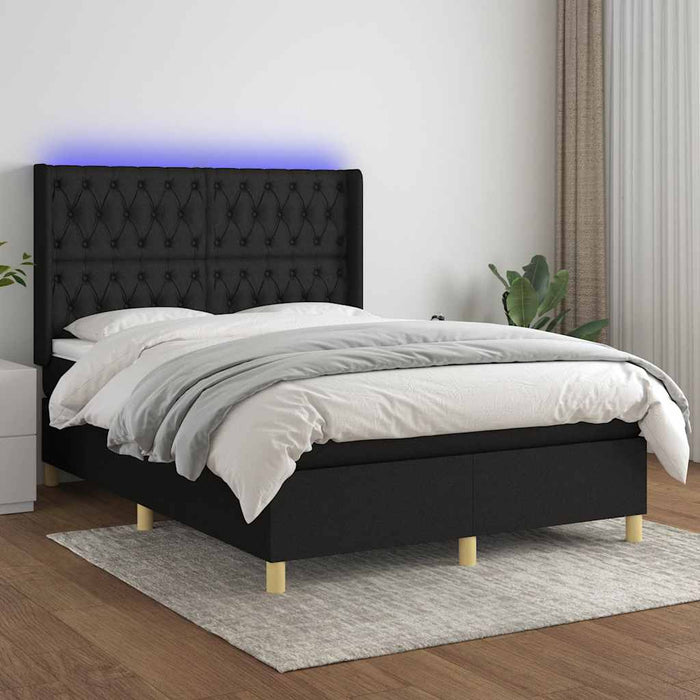 Pat cu arcuri, saltea și LED, negru, 140x200 cm, textil - WALTI WALTI