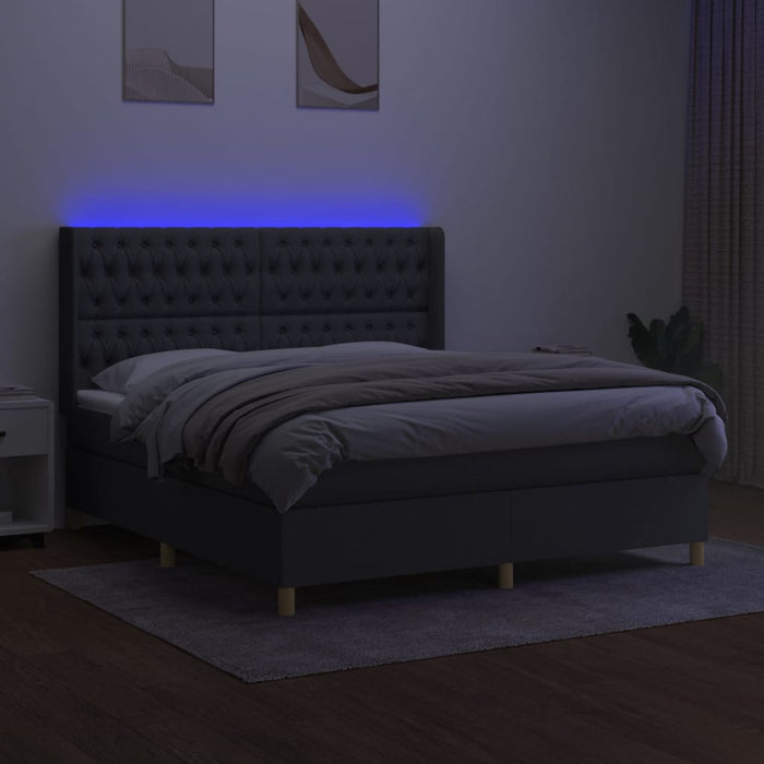 Pat cu arcuri, saltea și LED, gri închis, 160x200 cm, textil - WALTI WALTI