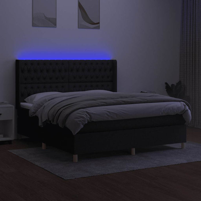 Pat cu arcuri, saltea și LED, negru, 160x200 cm, textil - WALTI WALTI
