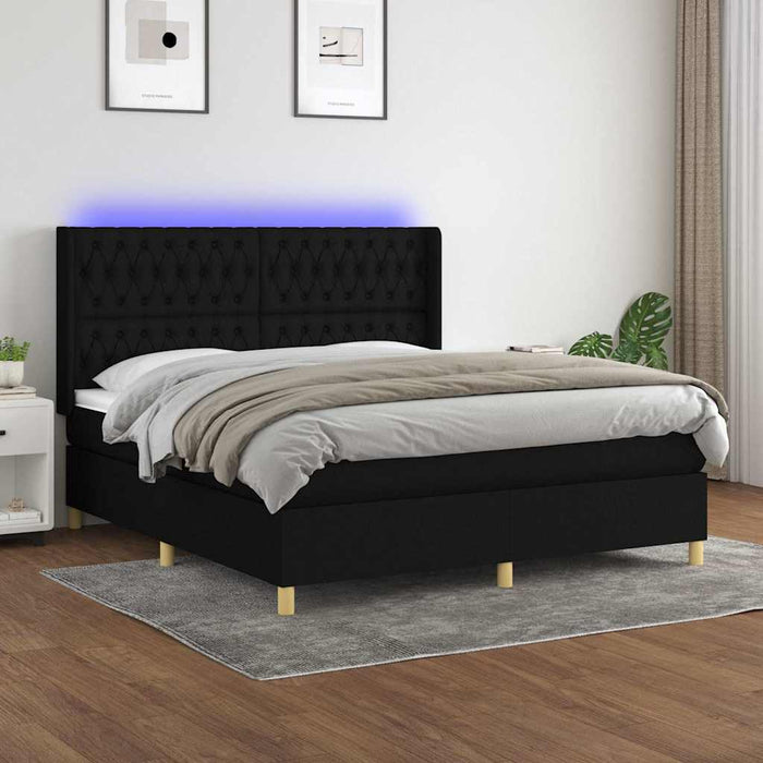 Pat cu arcuri, saltea și LED, negru, 160x200 cm, textil - WALTI WALTI