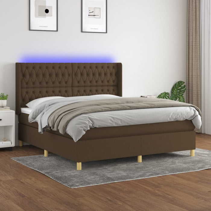 Pat cu arcuri, saltea și LED, maro închis, 160x200 cm, textil - WALTI WALTI