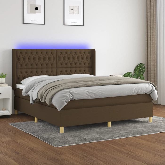 Pat cu arcuri, saltea și LED, maro închis, 180x200 cm, textil - WALTI WALTI