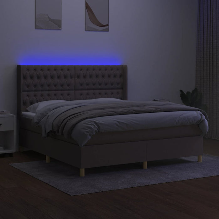 Pat cu arcuri, saltea și LED, gri taupe, 180x200 cm, textil - WALTI WALTI