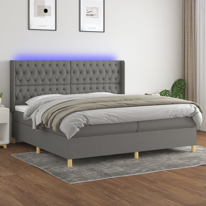 Pat cu arcuri, saltea și LED, gri închis, 200x200 cm, textil - WALTI WALTI