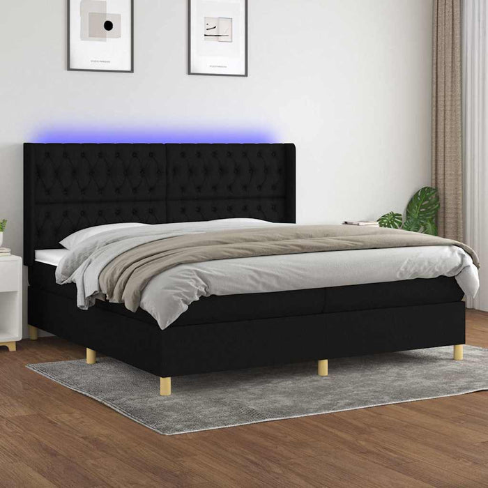 Pat cu arcuri, saltea și LED, negru, 200x200 cm, textil - WALTI WALTI