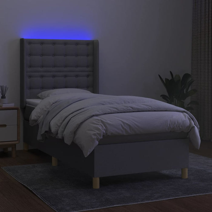 Pat cu arcuri, saltea și LED, gri deschis, 80x200 cm, textil - WALTI WALTI