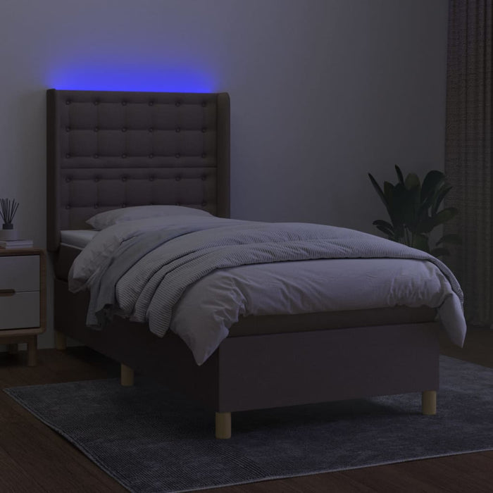 Pat cu arcuri, saltea și LED, gri taupe, 80x200 cm, textil - WALTI WALTI