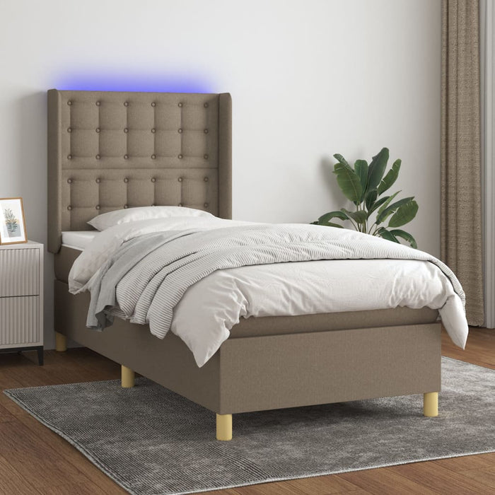 Pat cu arcuri, saltea și LED, gri taupe, 80x200 cm, textil - WALTI WALTI