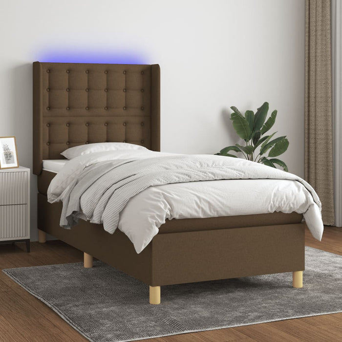 Pat cu arcuri, saltea și LED, maro închis, 90x190 cm, textil - WALTI WALTI