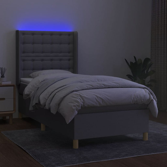 Pat cu arcuri, saltea și LED, gri deschis, 90x200 cm, textil - WALTI WALTI