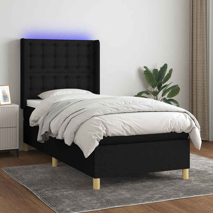 Pat cu arcuri, saltea și LED, negru, 90x200 cm, textil - WALTI WALTI