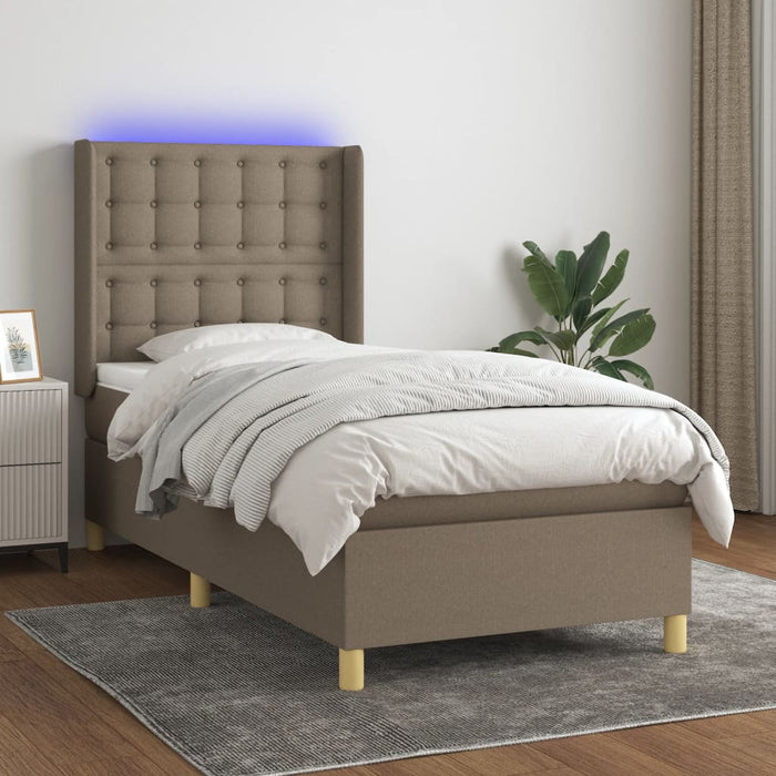 Pat cu arcuri, saltea și LED, gri taupe, 90x200 cm, textil - WALTI WALTI