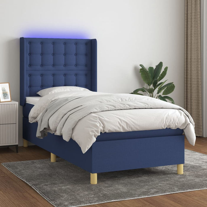Pat cu arcuri, saltea și LED, albastru, 90x200 cm, textil - WALTI WALTI