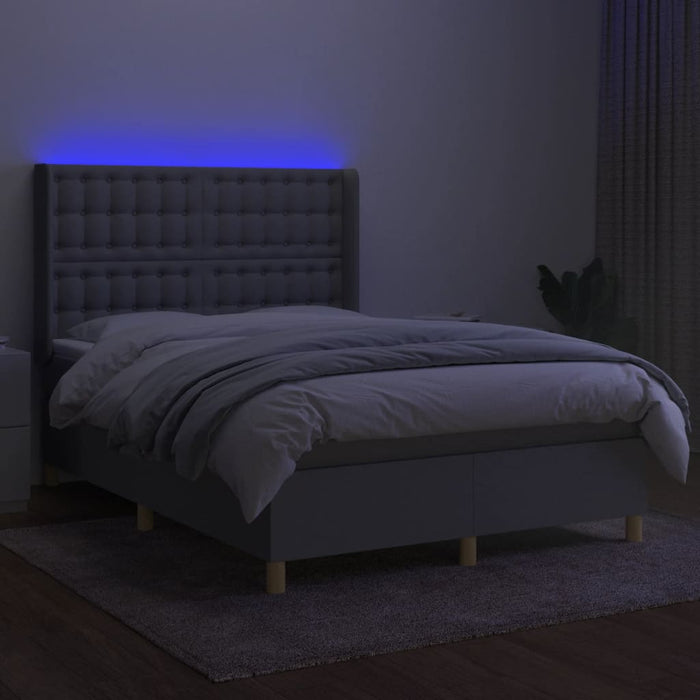Pat cu arcuri, saltea și LED, gri deschis, 140x190 cm, textil - WALTI WALTI