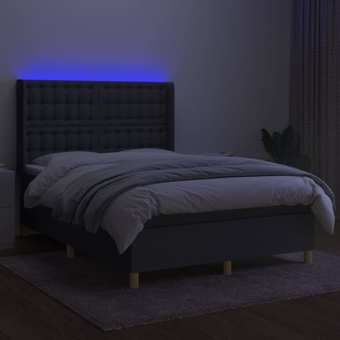 Pat cu arcuri, saltea și LED, gri închis, 140x190 cm, textil - WALTI WALTI