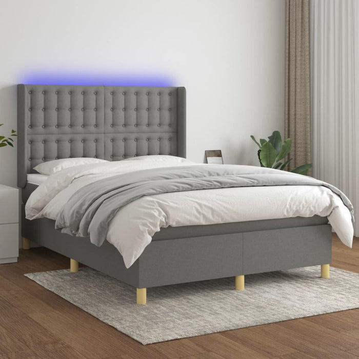 Pat cu arcuri, saltea și LED, gri închis, 140x190 cm, textil - WALTI WALTI