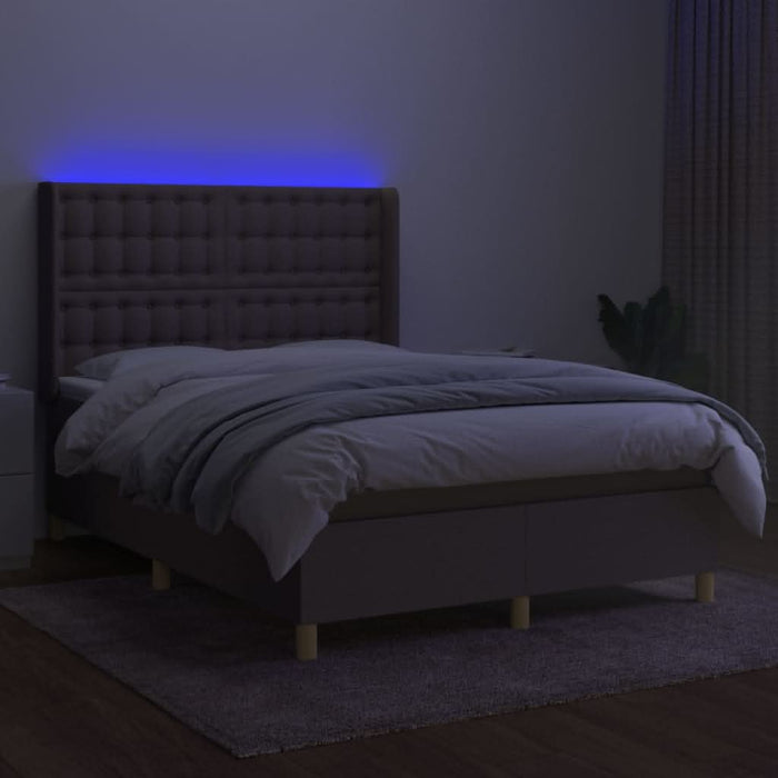 Pat cu arcuri, saltea și LED, gri taupe, 140x190 cm, textil - WALTI WALTI